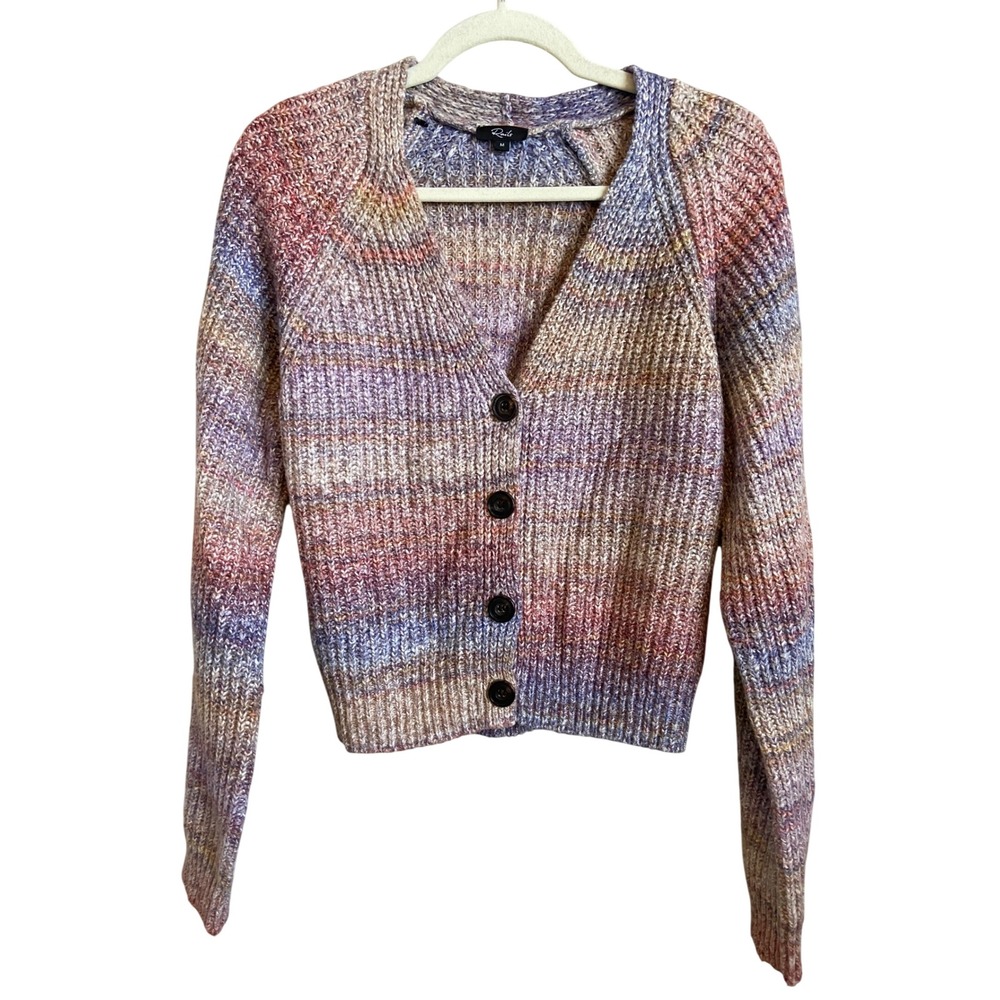Rails Josie Amethyst Space Dye Ribbed V-Neck Cardigan Sweater Medium